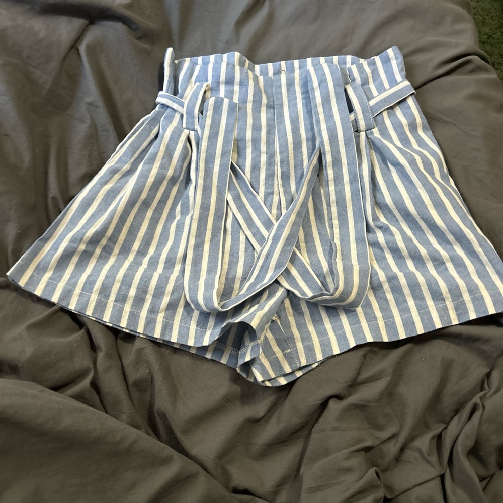 SHEIN High Waist Blue and White Striped Shorts